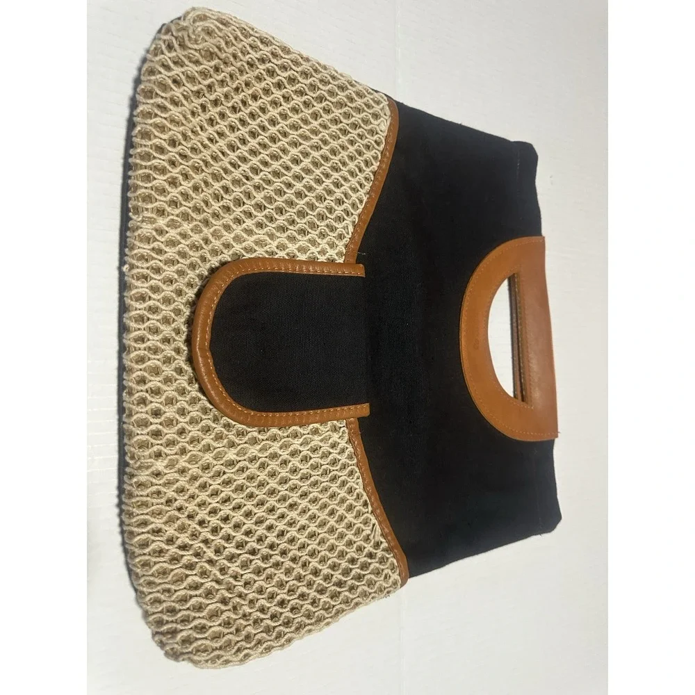 Summer Woven Canvas Tote Bag for Women Handbag with Hand Strap With Leather Trim
